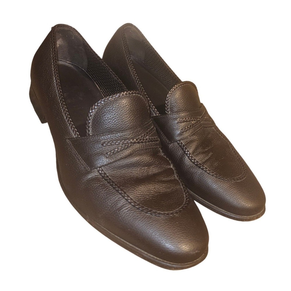 A. Tessoni Italian Leather Loafers Mens 8.5 Espresso Brown Braided Slip-On Shoes
